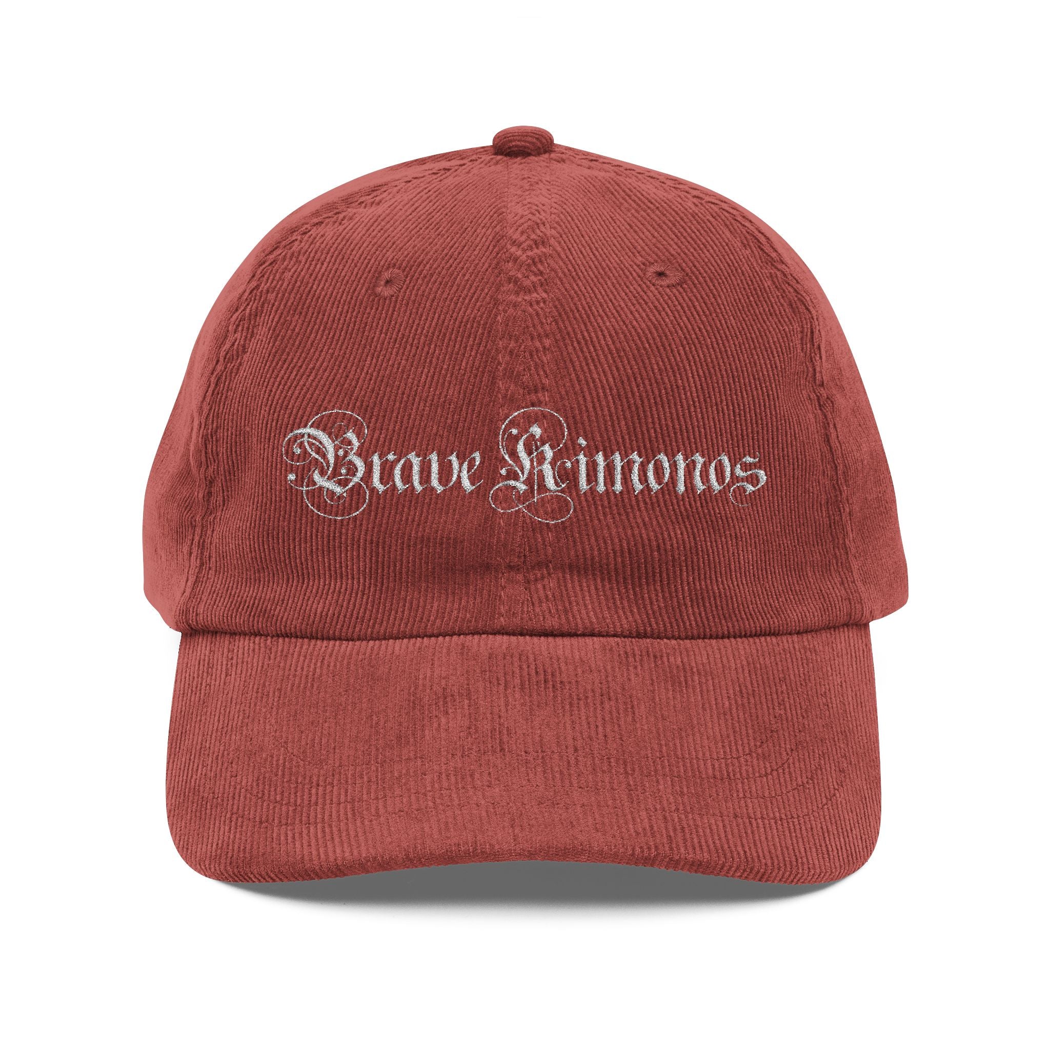 Vintage Corduroy Embroidered Cap — Retro Gothic Script Hat