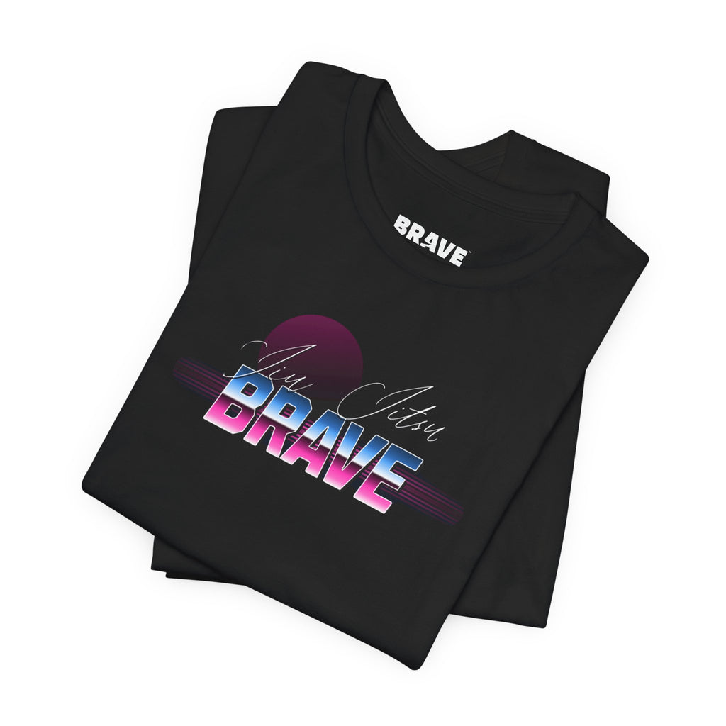 Brave Retro Sunset Tee — 'Be Brave' Vintage 80s Motivational T-Shirt